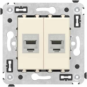 Розетка информационная RJ45 двойная категория 6a без шторки (Ванильная дымка) STP