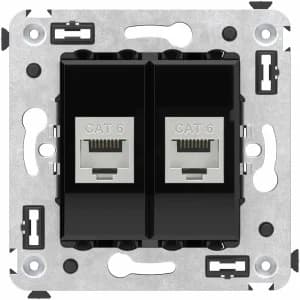 Розетка информационная RJ45 двойная категория 6 без шторки (Чёрный квадрат) STP