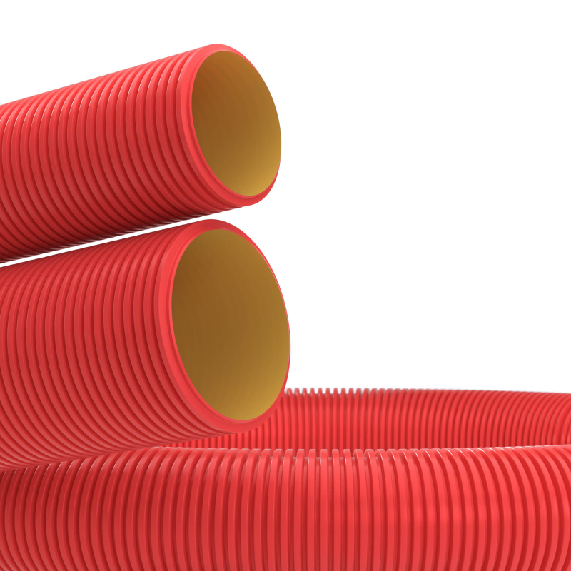 Труба гибкая двустенная для кабельной канализации д.200мм, цвет красный, в бухте 35м., с протяжкой